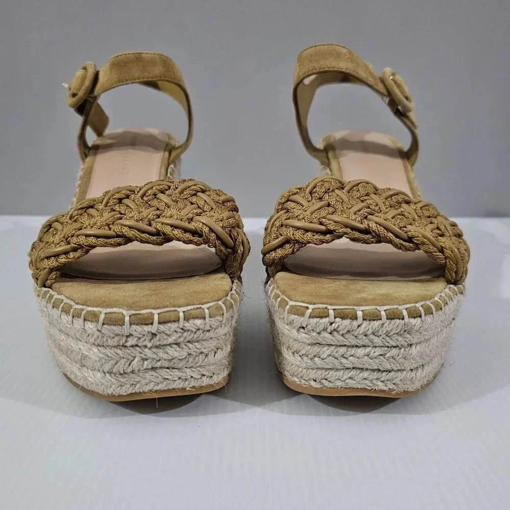Veronica Beard Reema Espadrille Wedge Sandal Womens 10 Woven Mustard Leather NEW